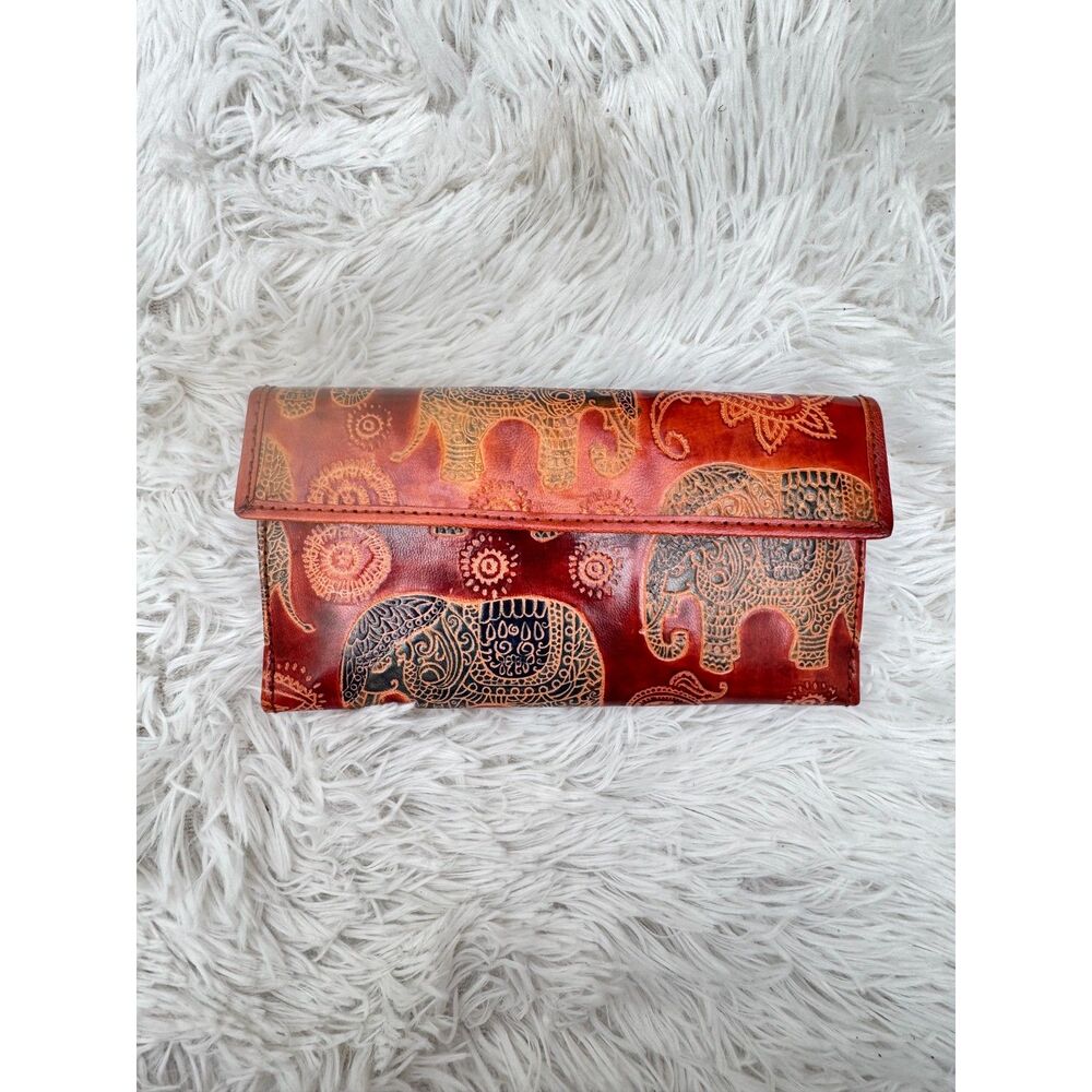 Shantiniketan Hand-Tooled Leather Wallet Elephant Print Boho India